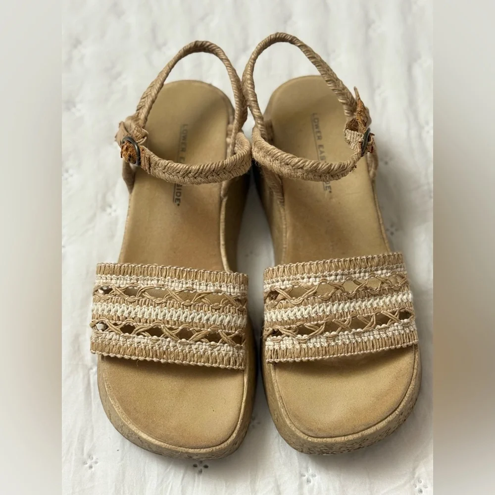 Lower East Side Platform Boho Wedge Straw Weaved Sandals Ankle Straps Size 7.5